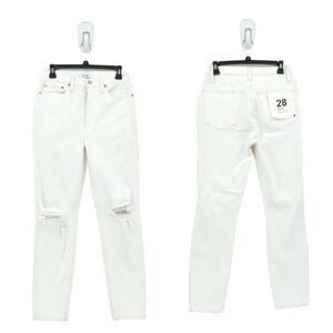 RE/DONE Women 28 90s Jeans White High Rise Ankle Crop Slim Destroyed Distressed